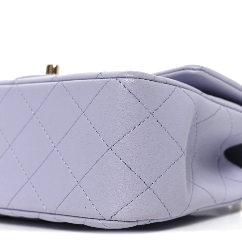 Lambskin Quilted Mini Top Handle Rectangular Flap Light Purple