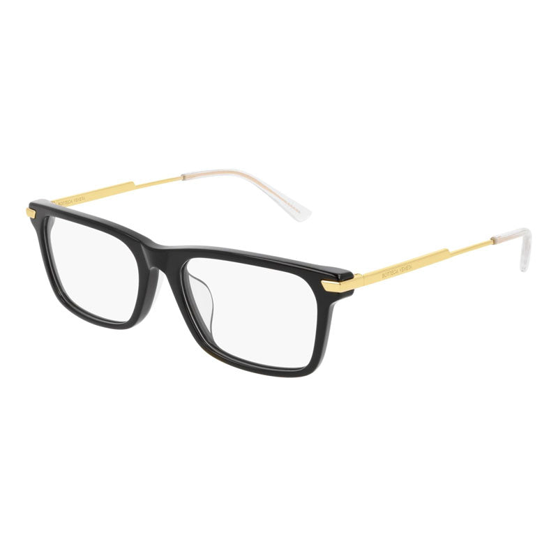 Bottega Veneta Eyeglasses Rectangle Full Rim, Black/Gold Frame and Clear Demo Lenses Lens BV1040OA001