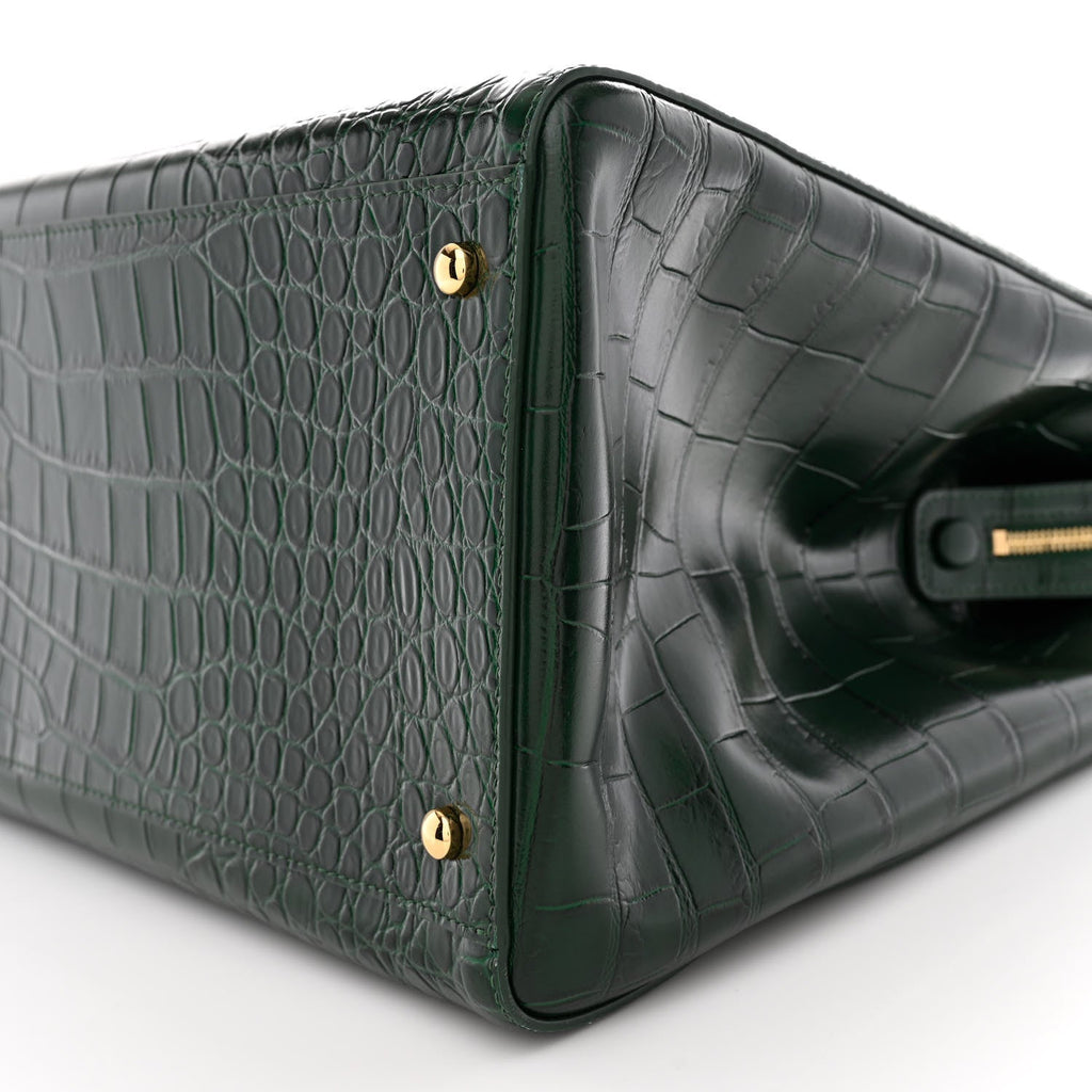 Calfskin Crocodile Embossed Large Shopping Bag Dark Green