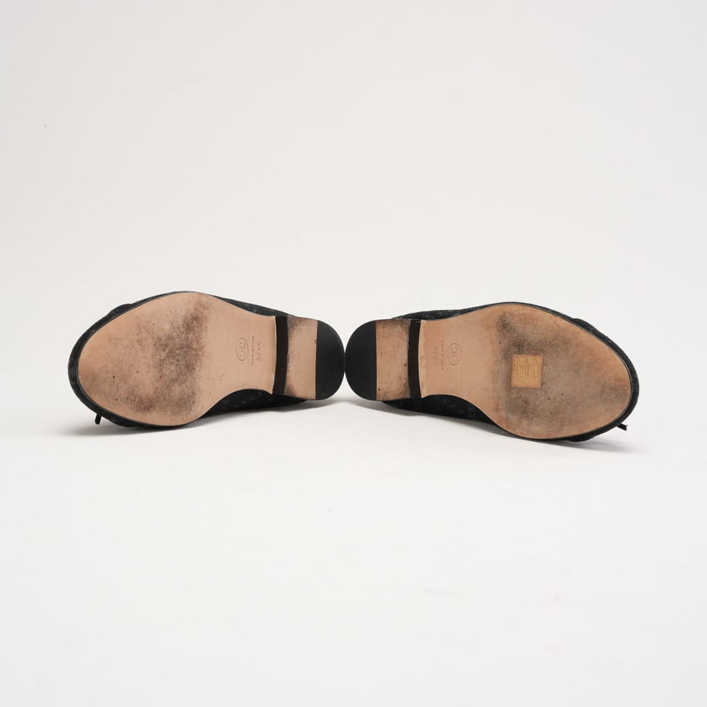 Chanel Black Printed Denim CC Cap Toe Ballet Flats 37.5