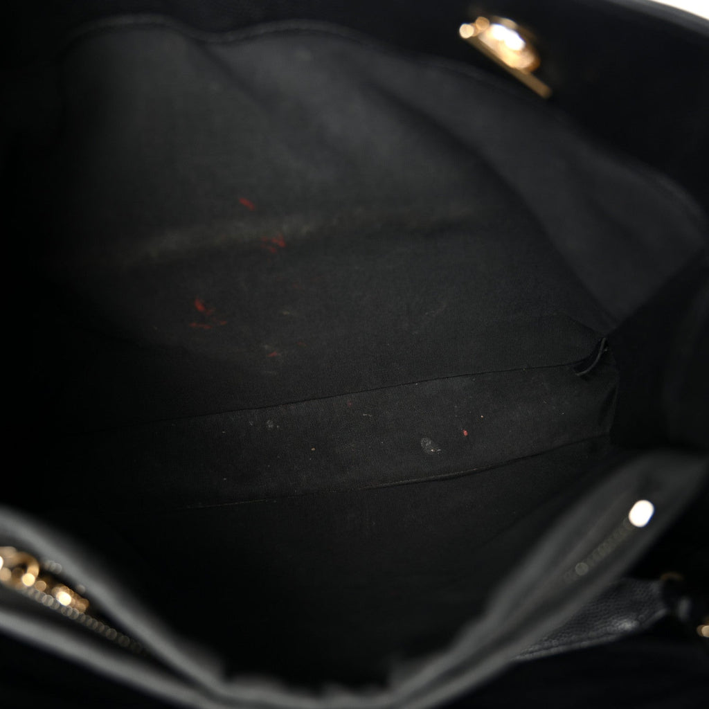 Caviar Quilted Large Flap Shopping Tote Black