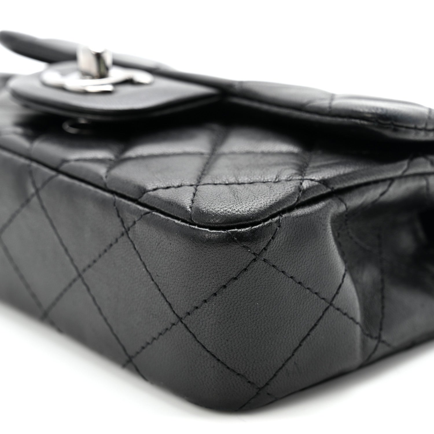 Lambskin Quilted Extra Mini Rectangular Flap Black
