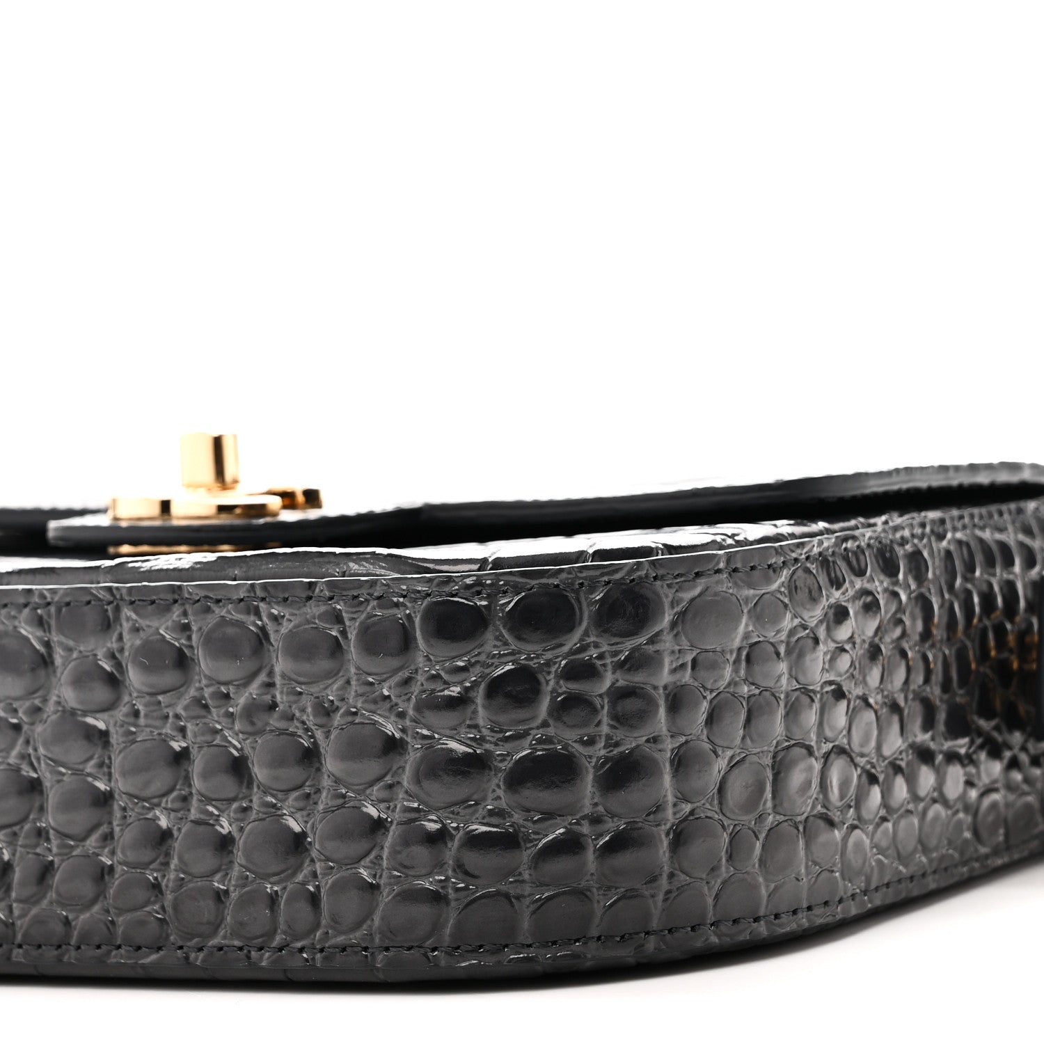 Calfskin Crocodile Embossed Turn Around Mini Flap Dark Grey
