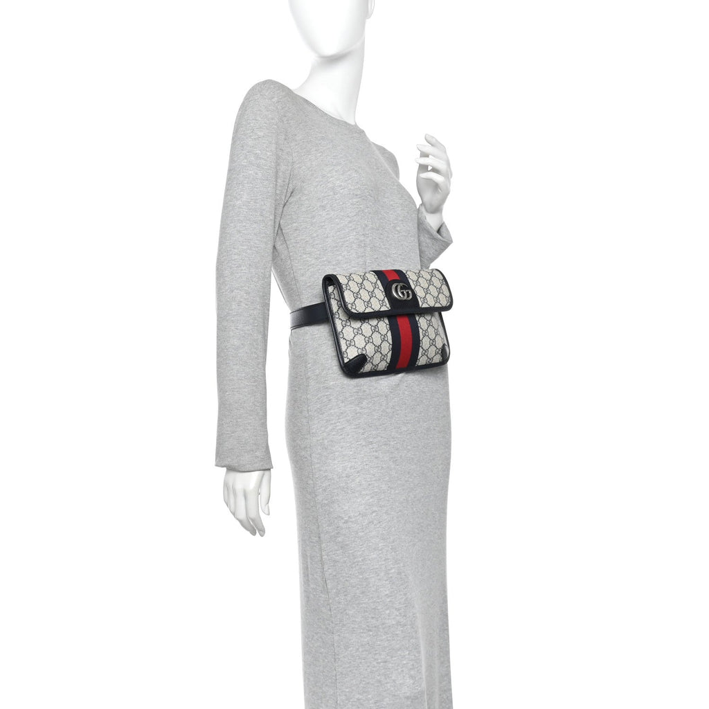GG Supreme Monogram Web Small Ophidia Belt Bag 90 36 Beige Navy 90/36 Beige Navy