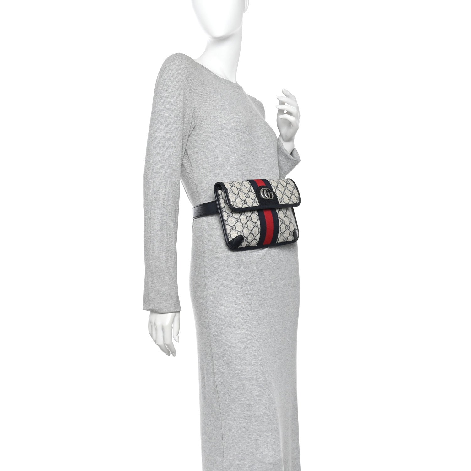 GG Supreme Monogram Web Small Ophidia Belt Bag 90 36 Beige Navy 90/36 Beige Navy