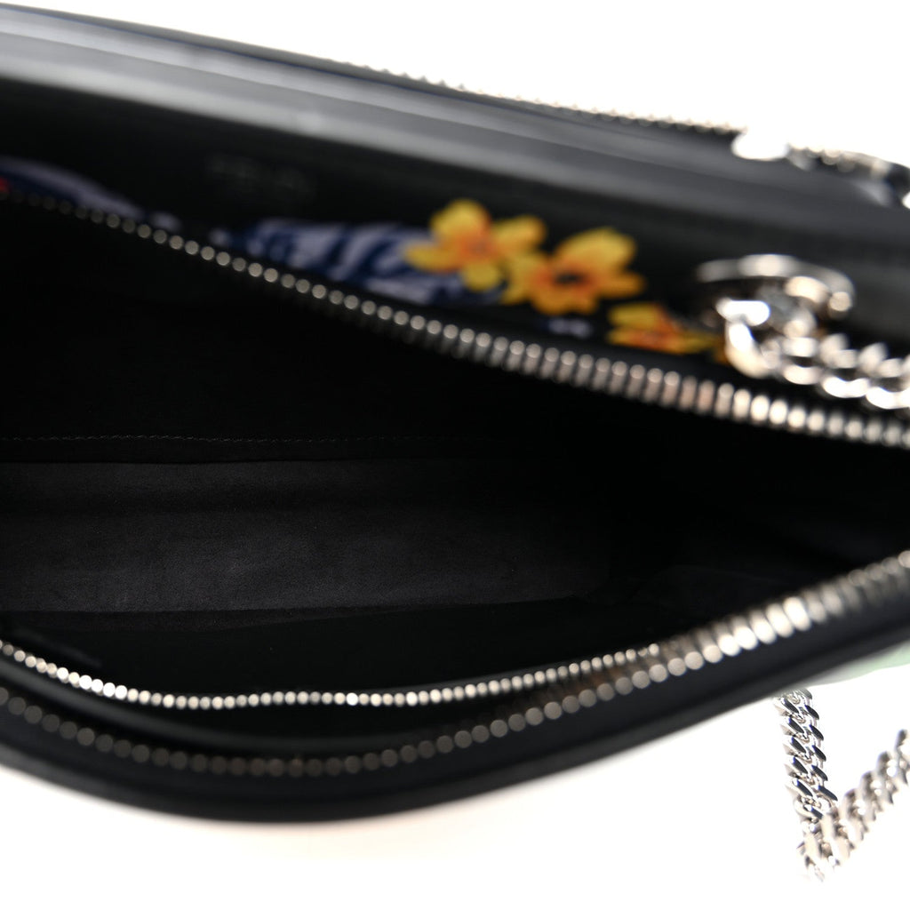 Calfskin Trapuntata Floral Small DotCom Click Chain Satchel Black Multicolor