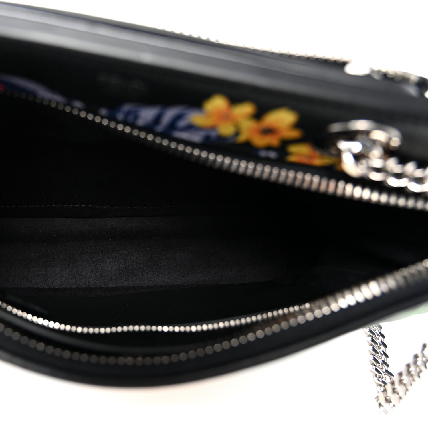 Calfskin Trapuntata Floral Small DotCom Click Chain Satchel Black Multicolor
