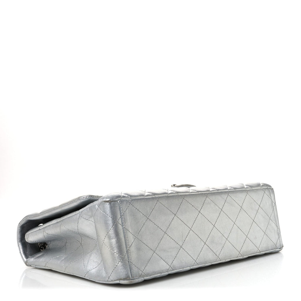 Metallic Lambskin Quilted Jumbo Single Flap Silver