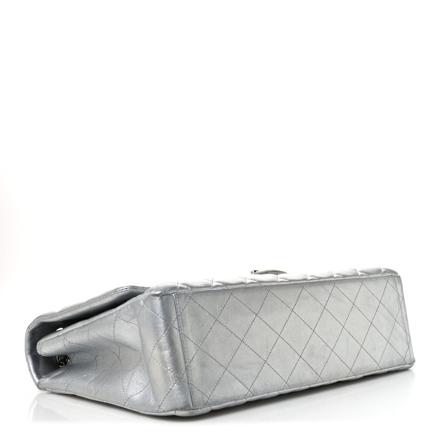 Metallic Lambskin Quilted Jumbo Single Flap Silver