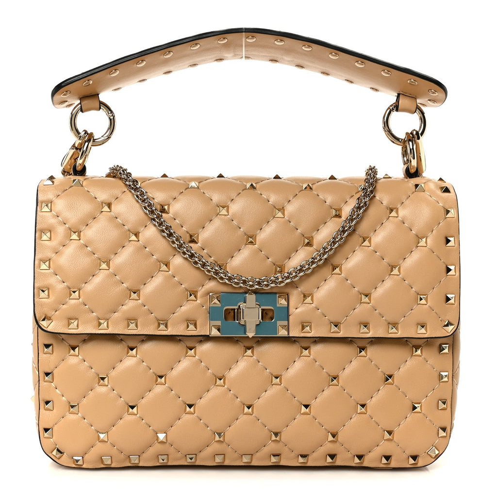 Nappa Medium Rockstud Spike Shoulder Bag Soft Noisette