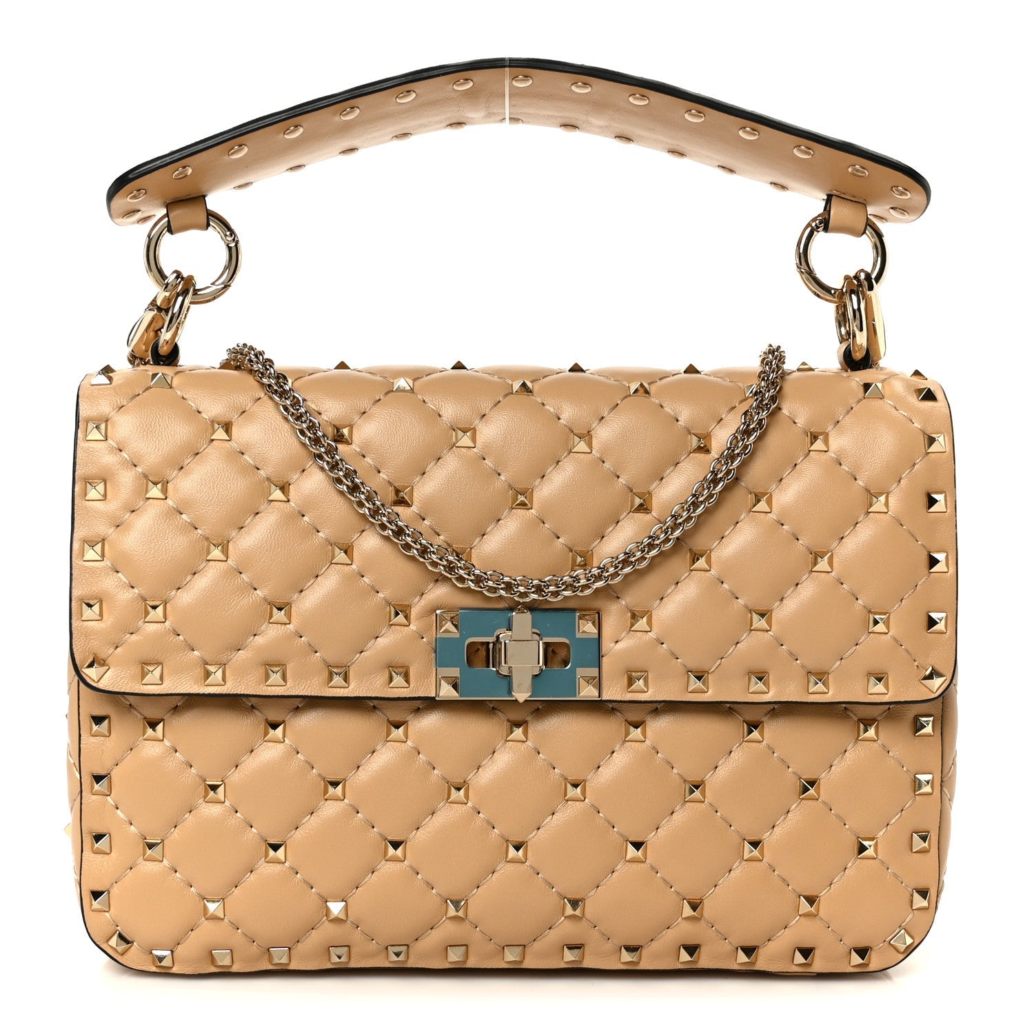 Nappa Medium Rockstud Spike Shoulder Bag Soft Noisette