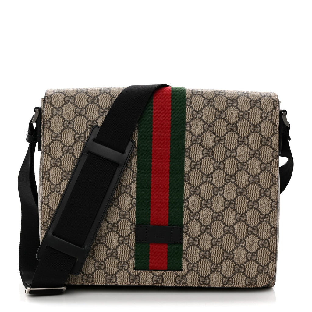 GG Supreme Monogram Web Flap Messenger Bag Black