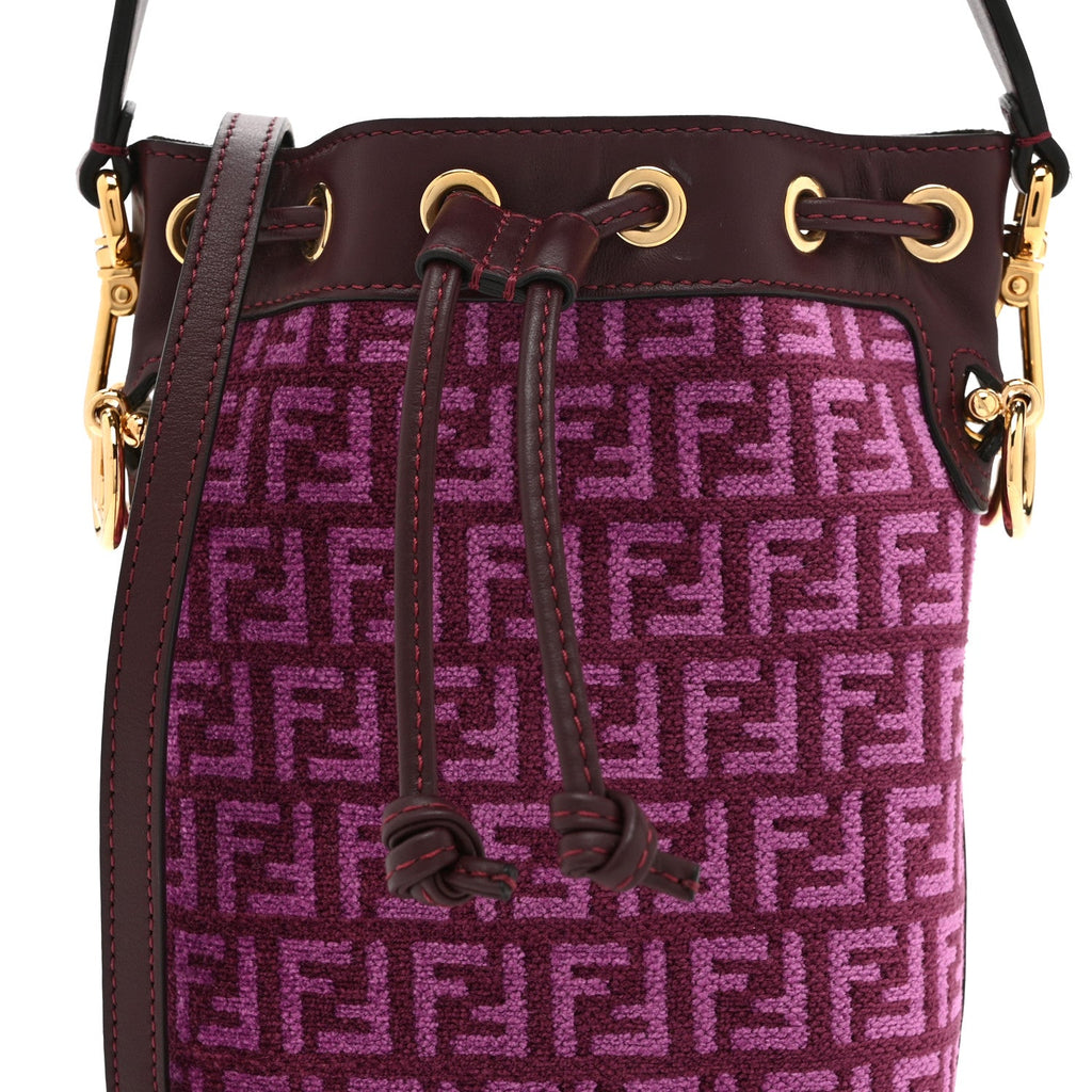 Chenille Vitello F is Fendi Micro FF Mini Mon Tresor Bucket Bag Rosso Roma