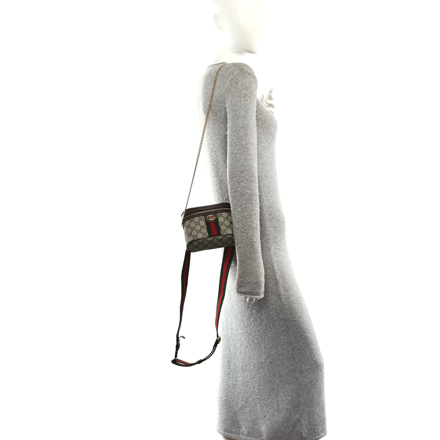 GG Supreme Monogram Textured Dollar Calfskin Web Ophidia Belt Bag 110 44 Beige Ebony New Acero