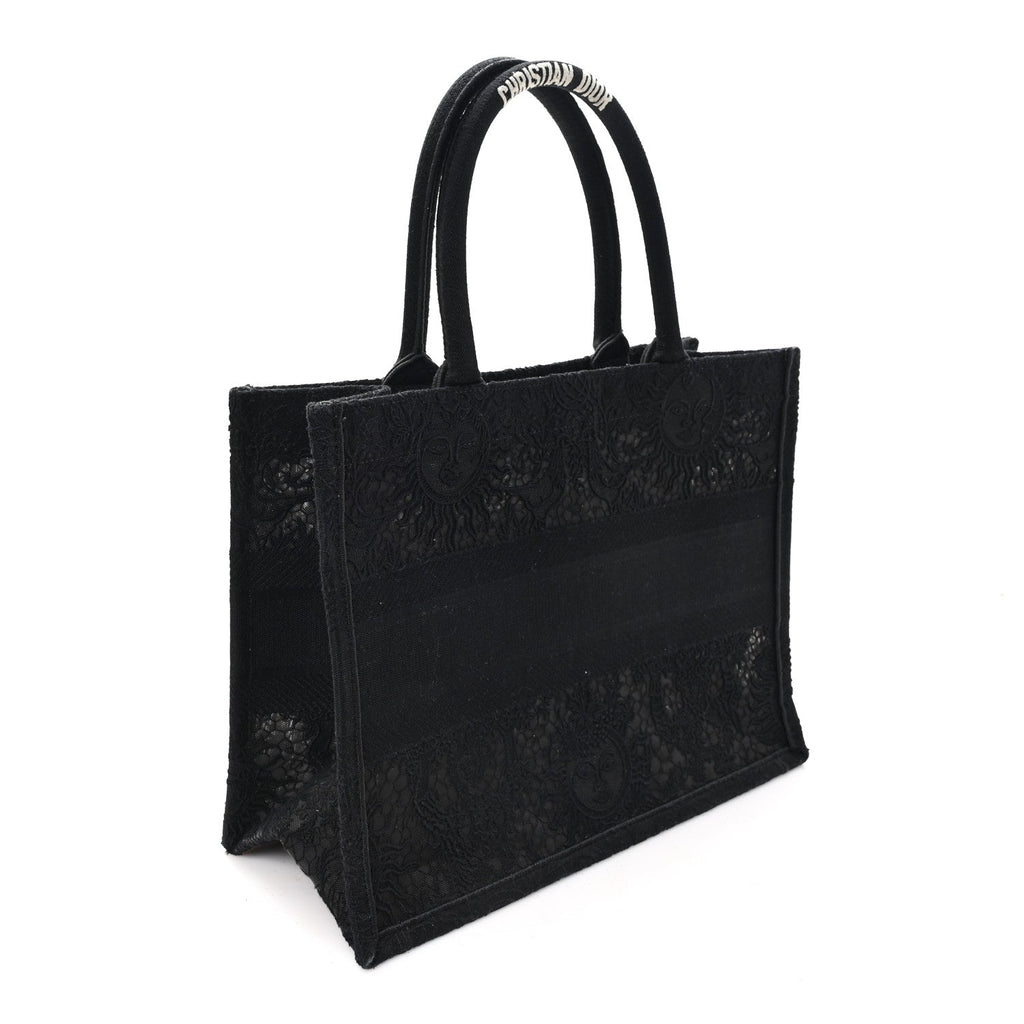 Canvas Embroidered Mesh Macrame Medium Toile de Jouy Soleil Book Tote Black