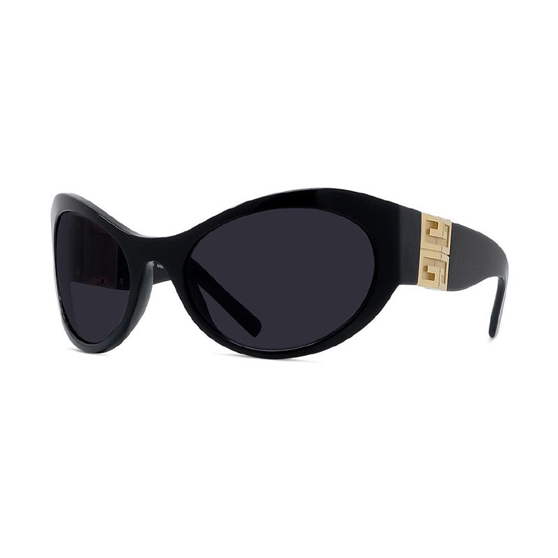 Givenchy Sunglasses Oval Full Rim, Shiny Black/Gold Frame and Grey Lens GV40073I01A