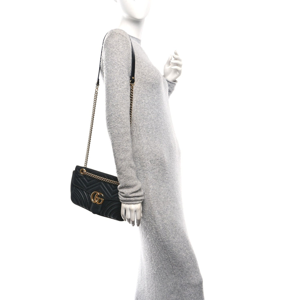Calfskin Matelasse Small GG Marmont Shoulder Bag Black