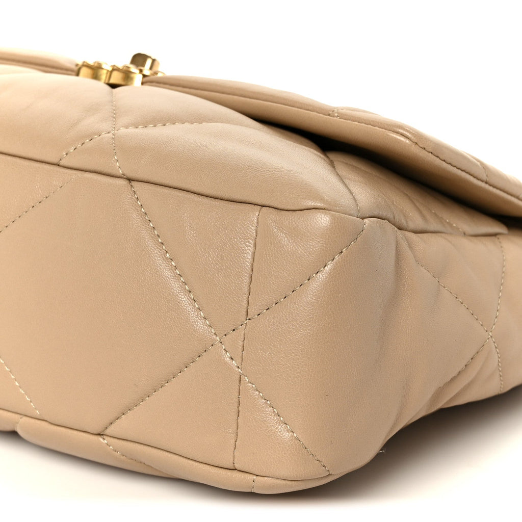 Lambskin Quilted Large Chanel 19 Flap Beige