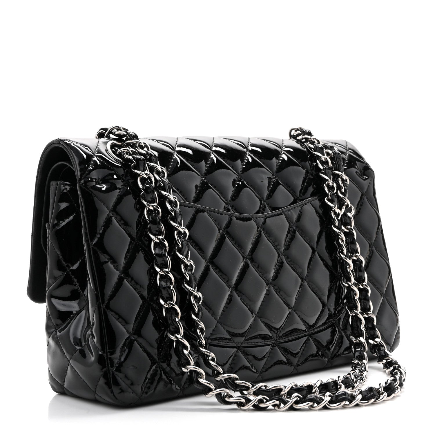 Patent Quilted Medium Double Flap Black
