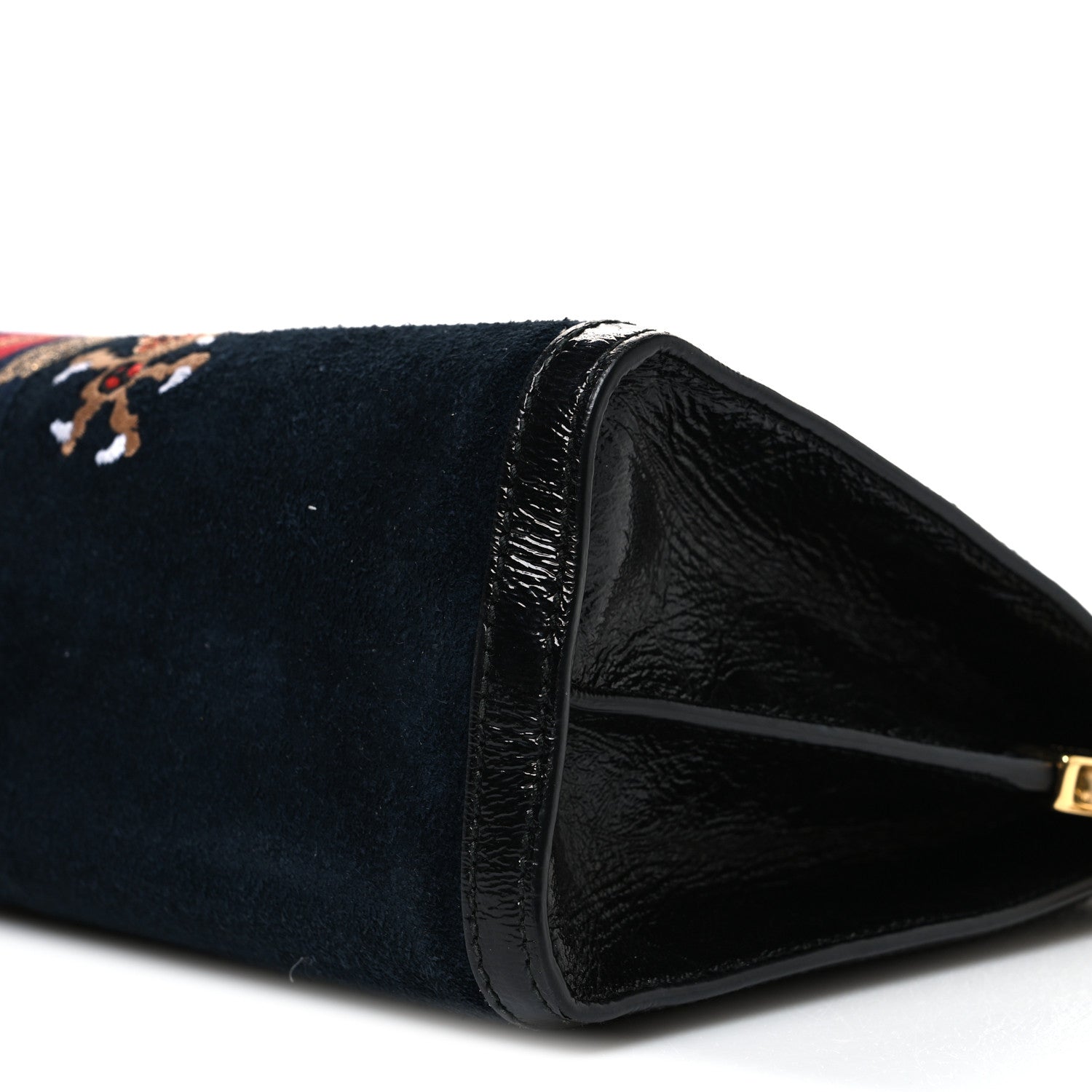 Suede Patent Web Dragon Embroidered Medium Ophidia Chain Shoulder Bag Blue Multicolor Black