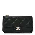 Caviar Quilted Flap Zip Card Holder Black