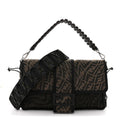 X SARAH COLEMAN Fabric Jacquard Vitello Grace FF Vertigo Woven Lanyard Large Baguette Tobacco Moro Black