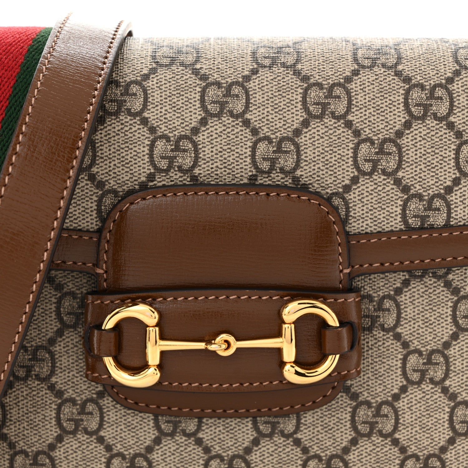 GG Supreme Monogram Web Mini Horsebit 1955 Shoulder Bag Beige Brown Sugar