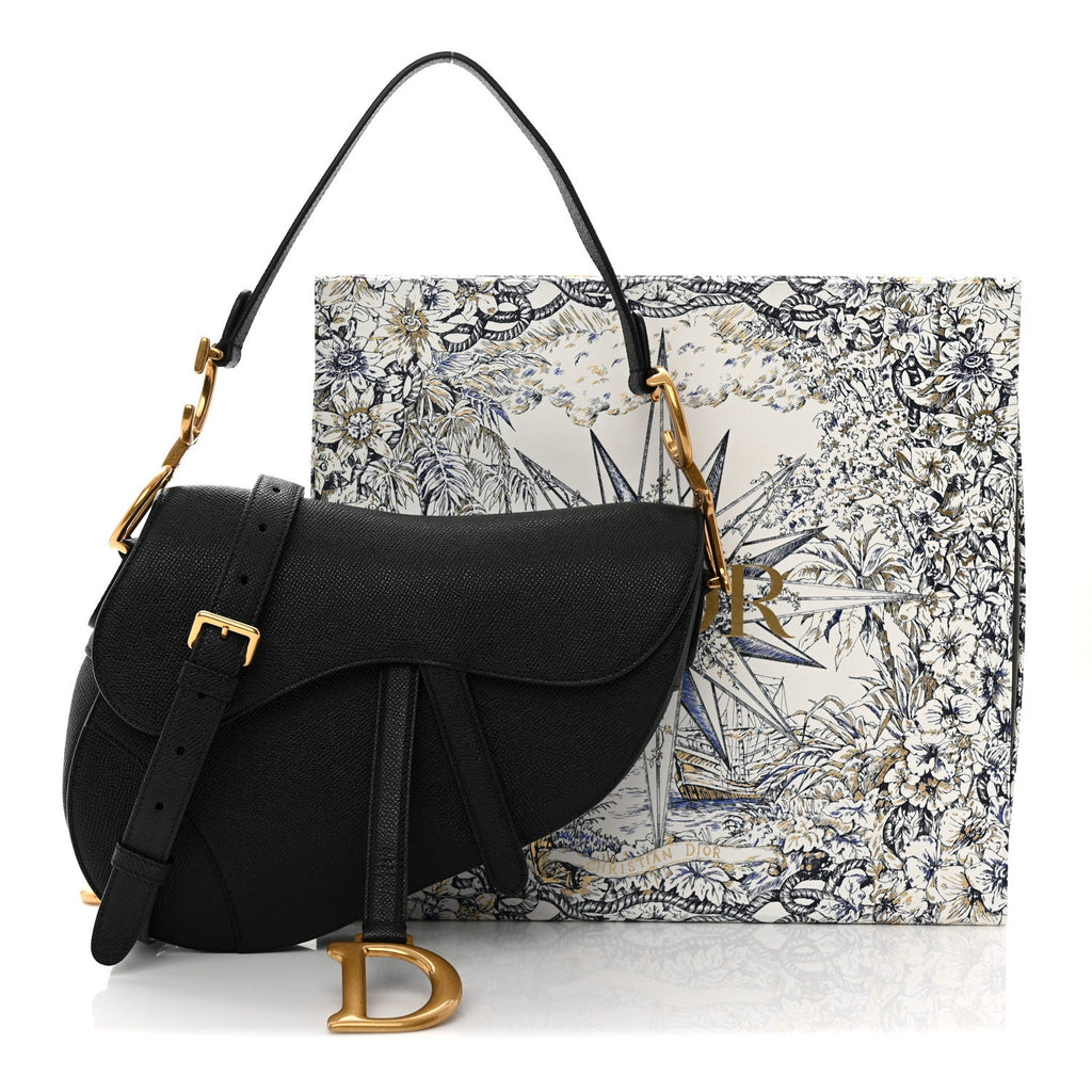 Grained Calfskin Saddle Bag With Strap Black