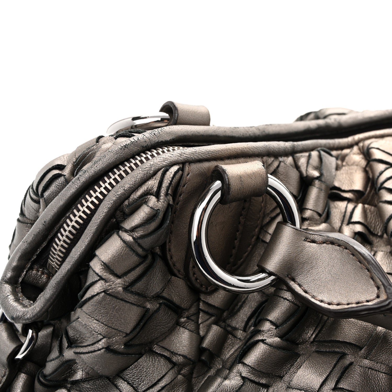 Metallic Nappa Woven Hobo Bronze