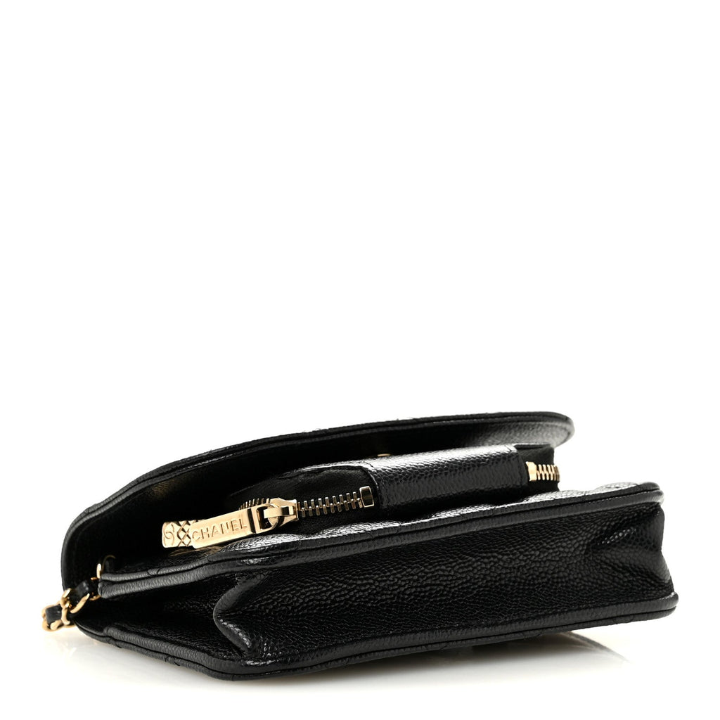 Caviar Quilted Business Affinity Clutch With Chain Black