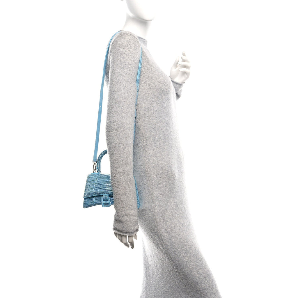 Strass Suede Hourglass Top Handle Bag XS Light Blue