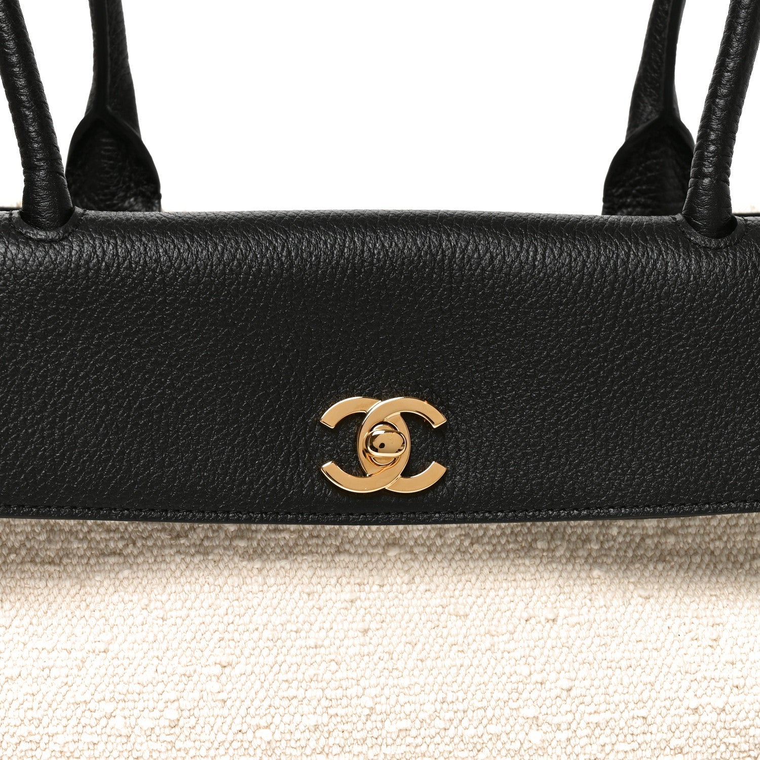 Grained Calfskin Boucle Urban Essentials Small Shopping Bag Ecru Black