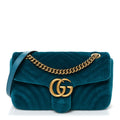 Velvet Matelasse Small GG Marmont Shoulder Bag Pavone Cyan