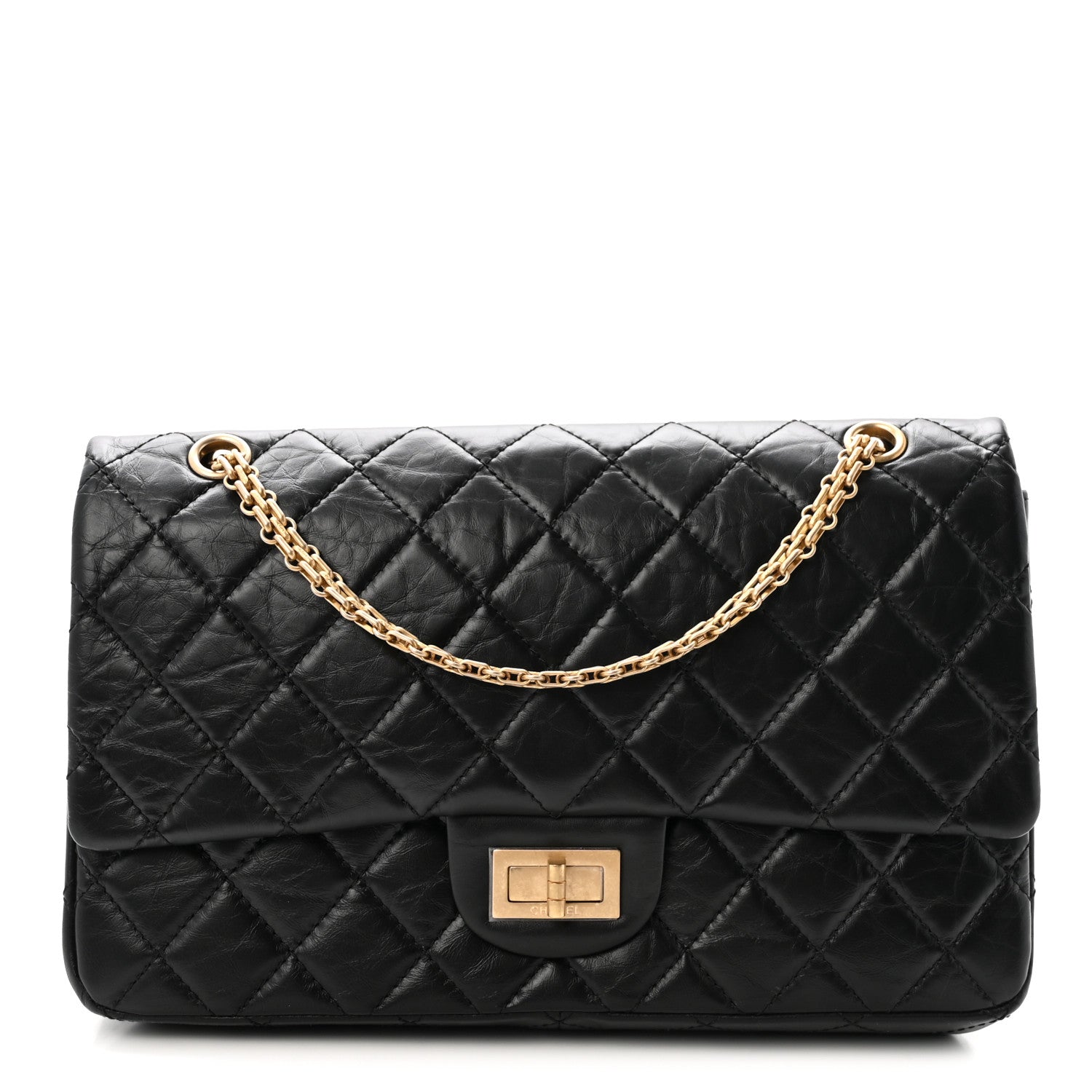 Aged Calfskin Quilted 2.55 Reissue 227 Flap Black