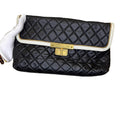 Chanel Glazed Calfskin 2.55 East West Mademoiselle Flap Black White B24-22