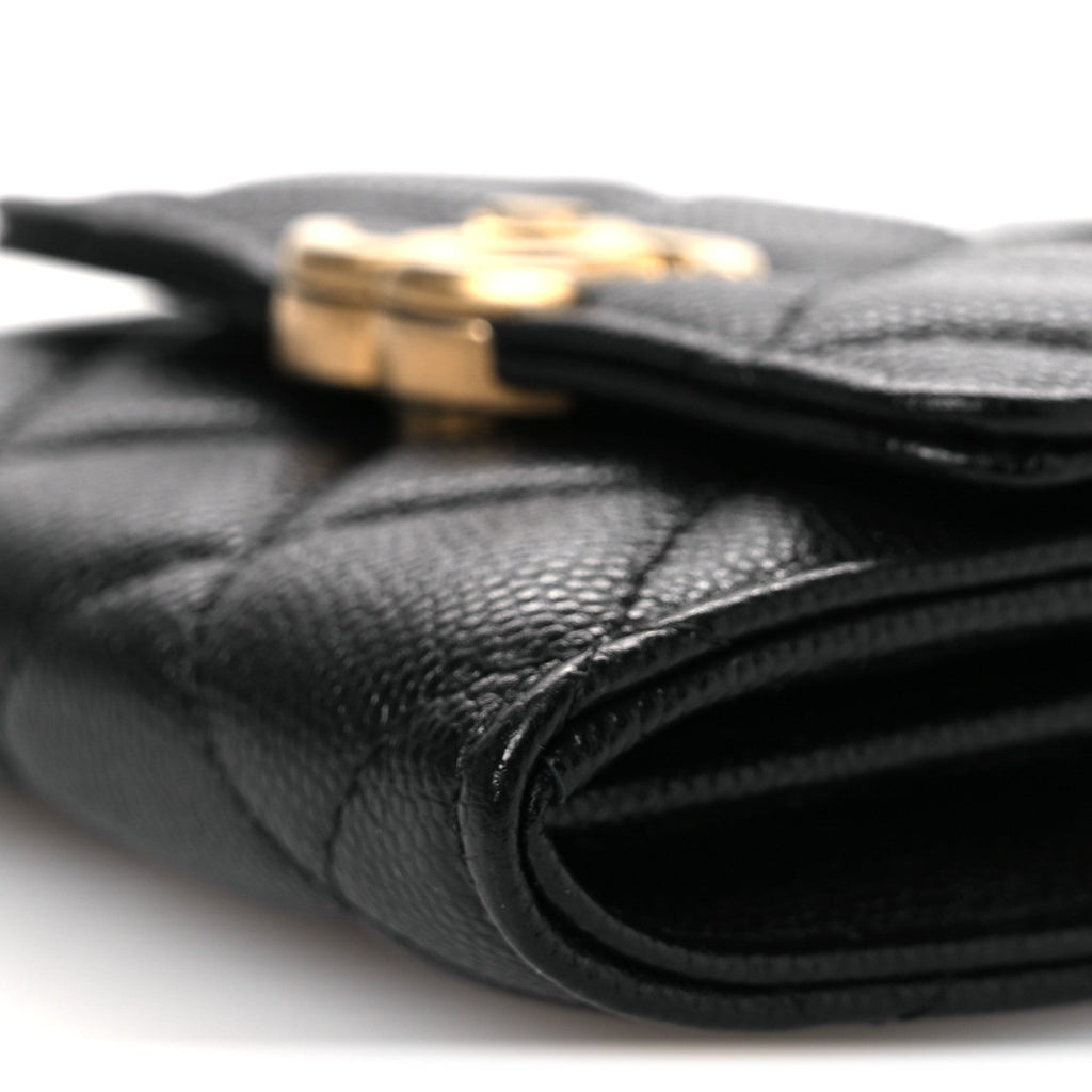 Caviar Quilted Bracelet On Chain Clutch Black