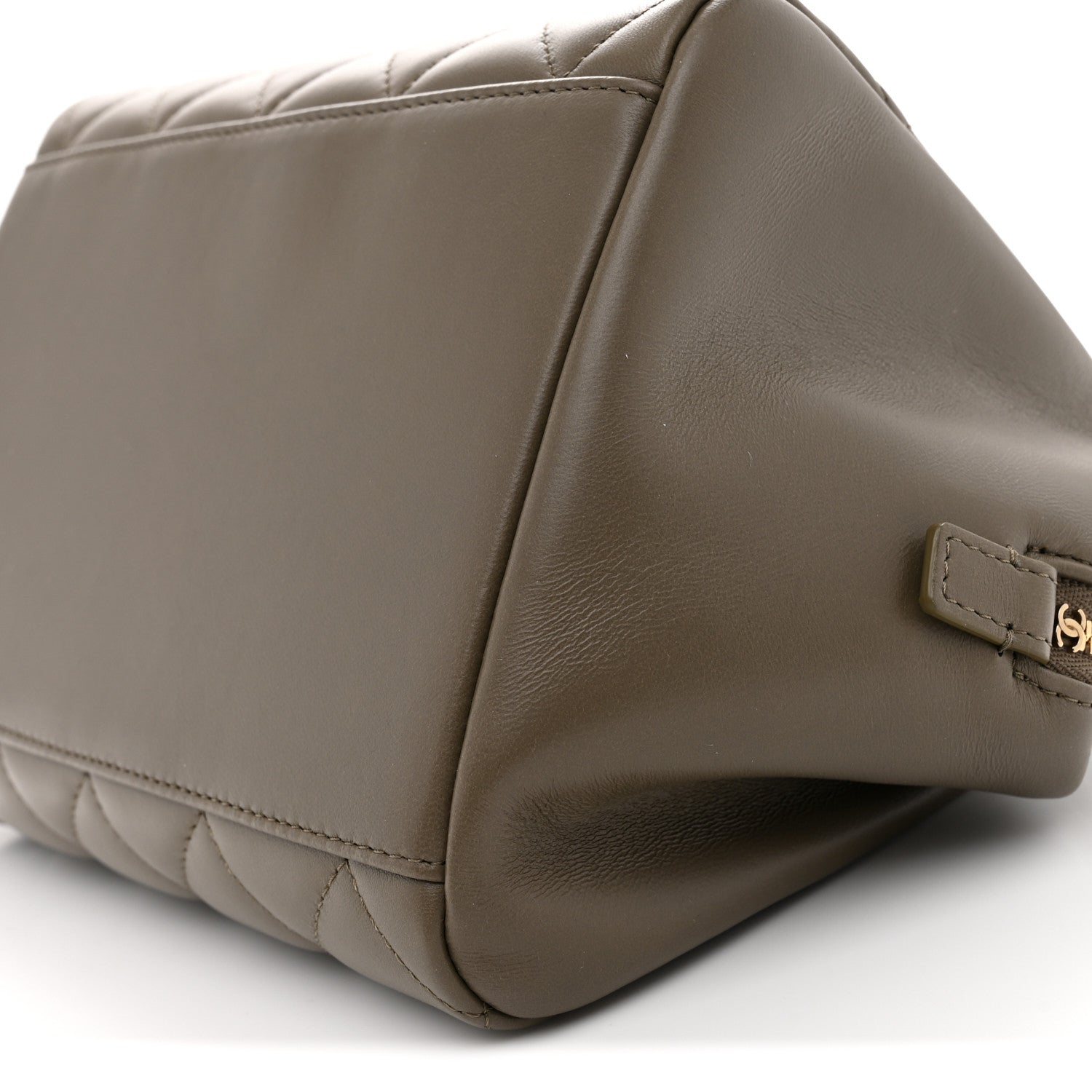 Lambskin Quilted Small CC Bowling Bag Dark Khaki