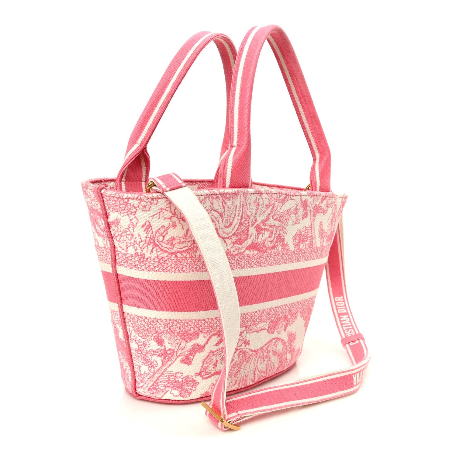 Canvas Embroidered Dioriviera Toile De Jouy Panier Chapeau Tote Peony Pink