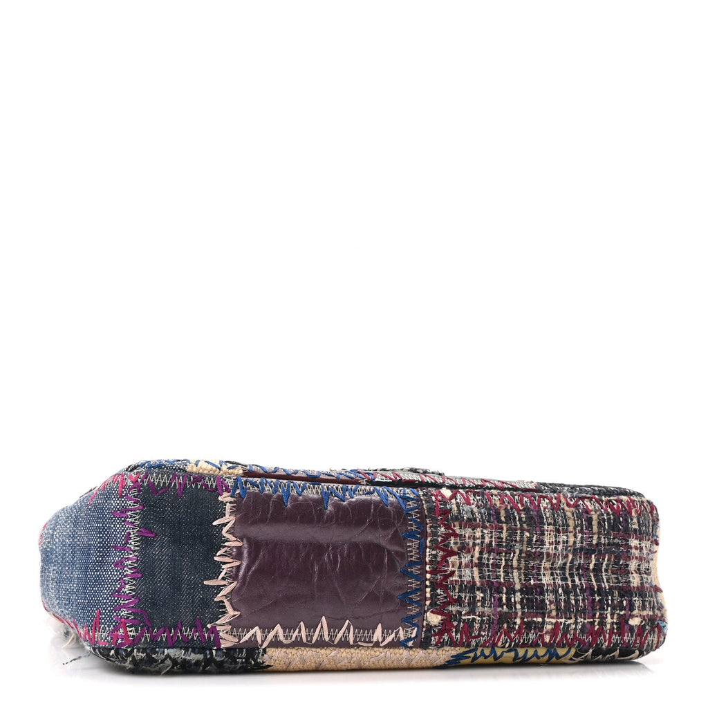 Denim Tweed Patchwork Jumbo Single Flap Multicolor