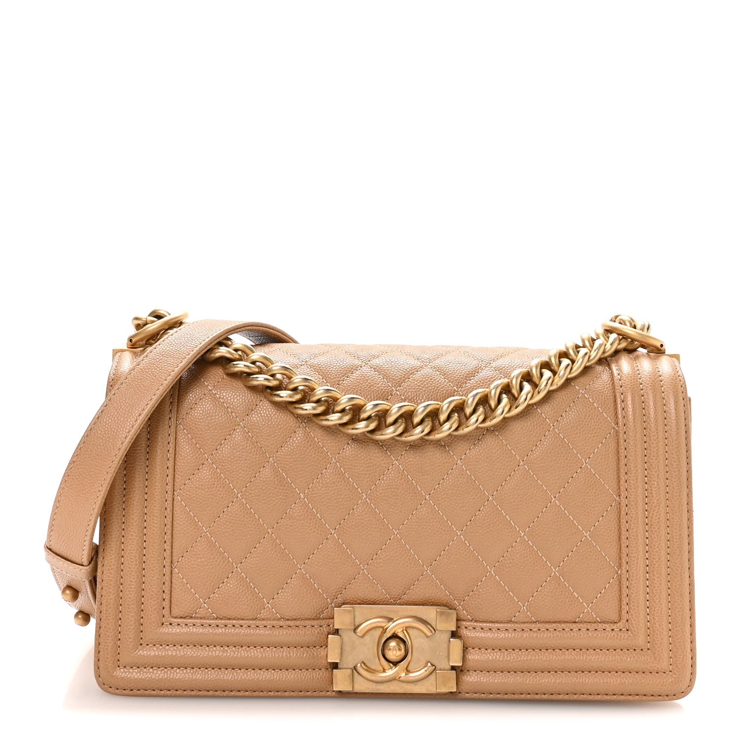 Caviar Quilted Medium Boy Flap Beige