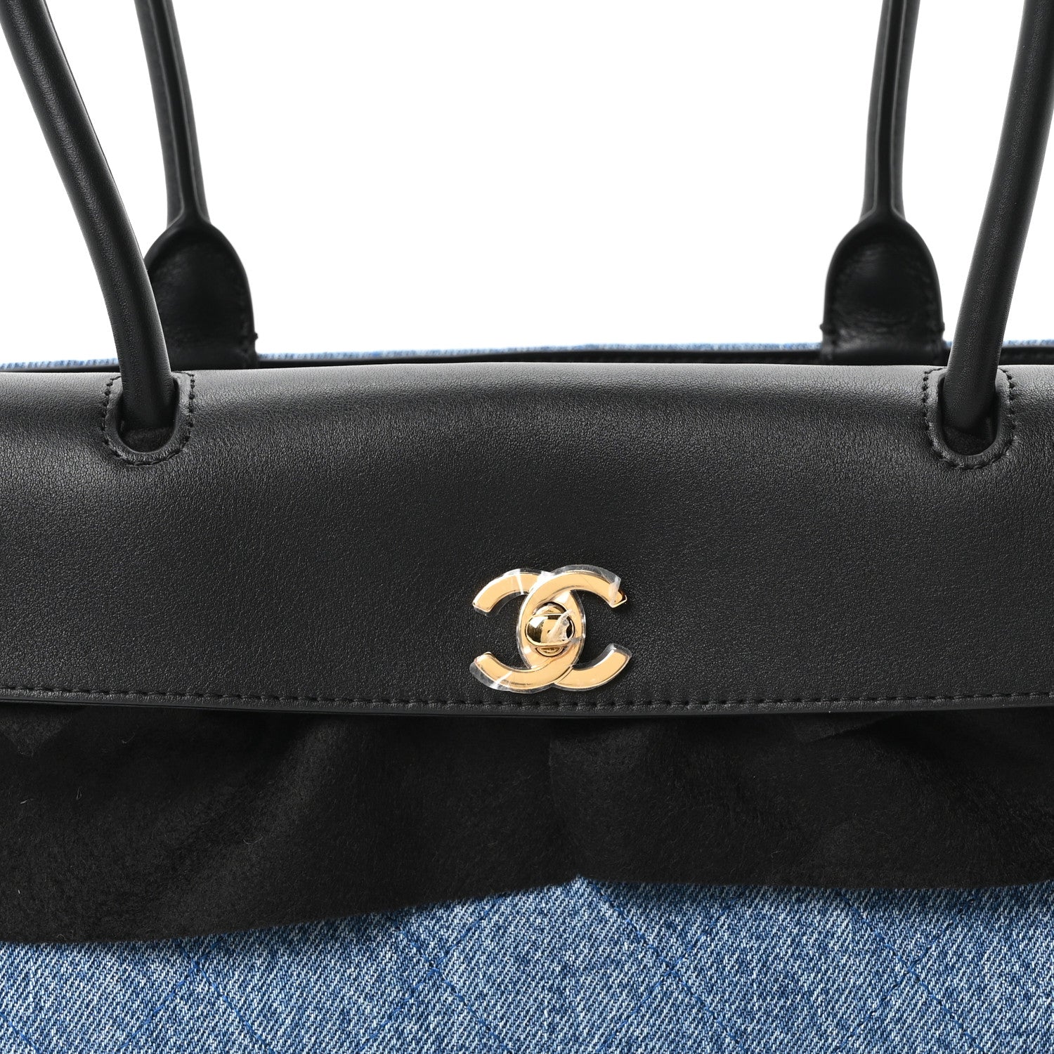 Calfskin Denim Quilted Urban Essentials Small Shopping Bag  Black Blue