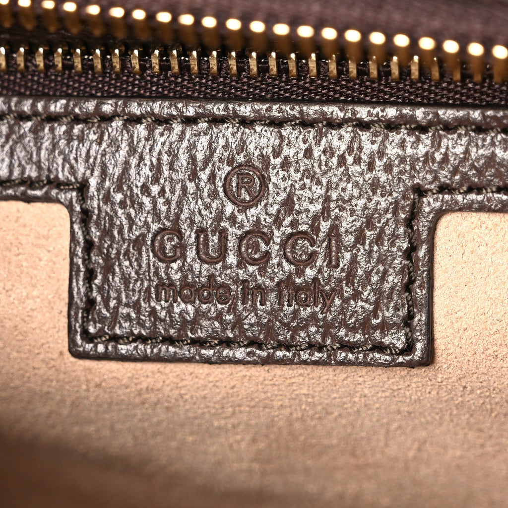 GG Supreme Monogram Textured Dollar Calfskin Web Small Ophidia Slip Handle Tote Beige Ebony New Acero