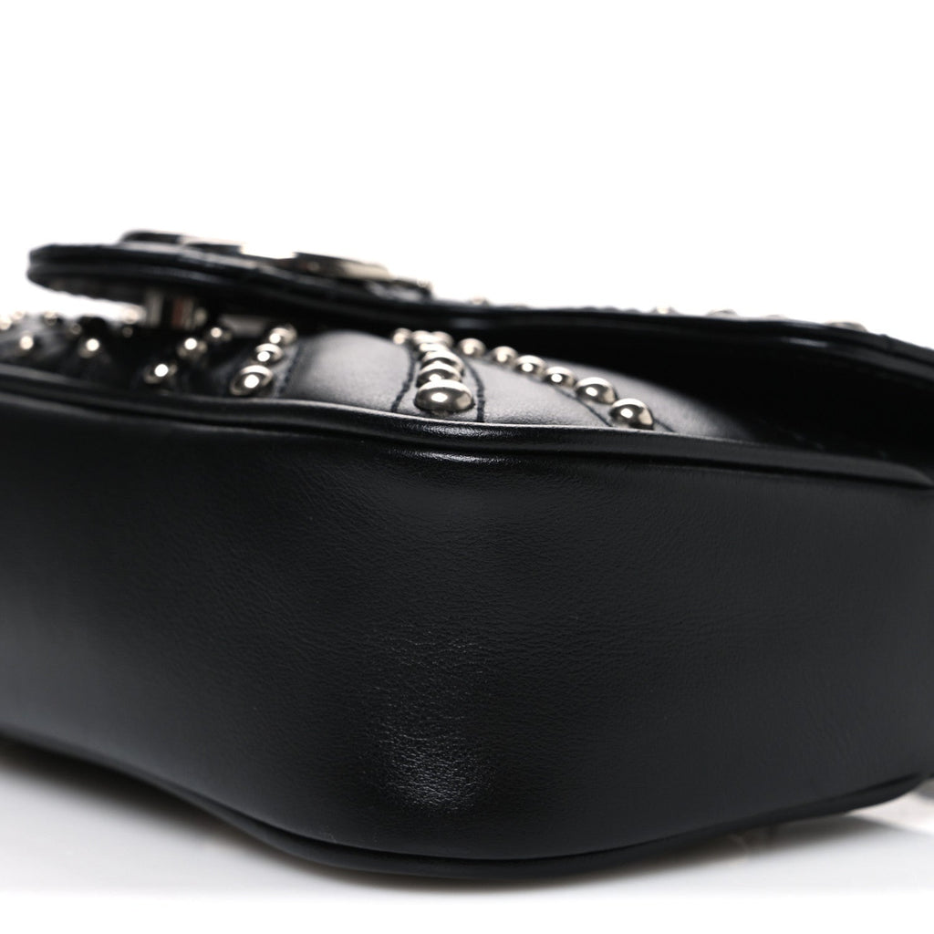 Calfskin Matelasse Studded Super Mini GG Marmont Shoulder Bag Black