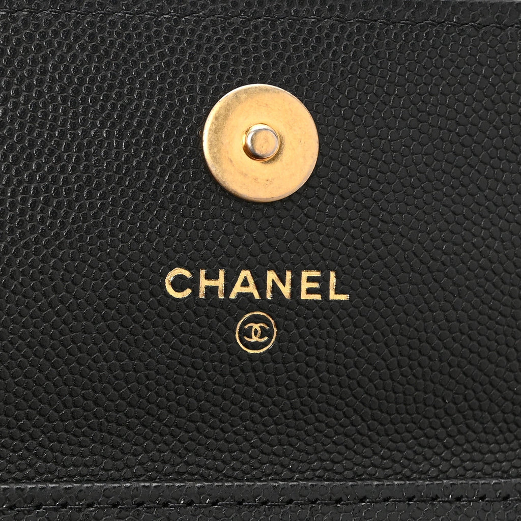 Caviar Quilted Twist Your Buttons Coin Purse With Chain Black
