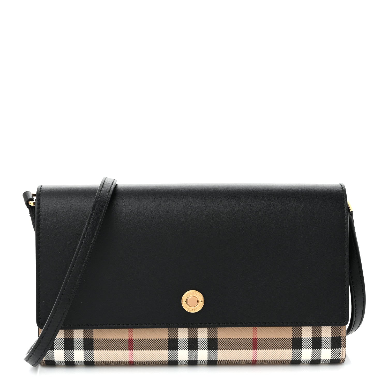 Calfskin Vintage Check Hannah Wallet with Detachable Strap Black