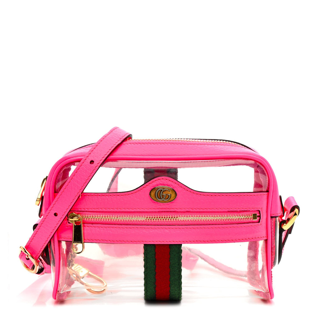 Vinyl Web Mini Ophidia Transparent Shoulder Bag Fluorescent Fuchsia