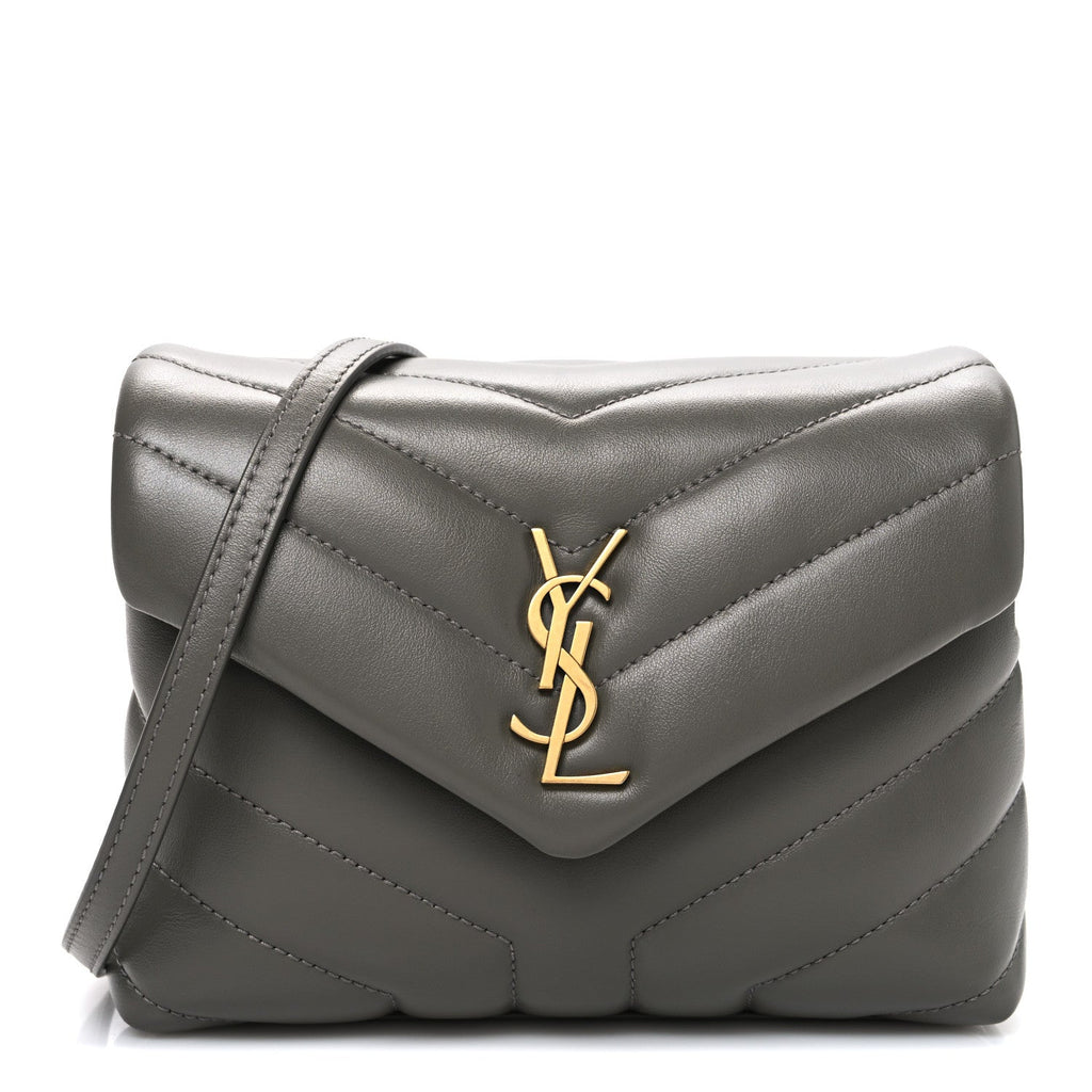 Calfskin Y Quilted Monogram Toy Loulou Crossbody Bag Grey Kaki