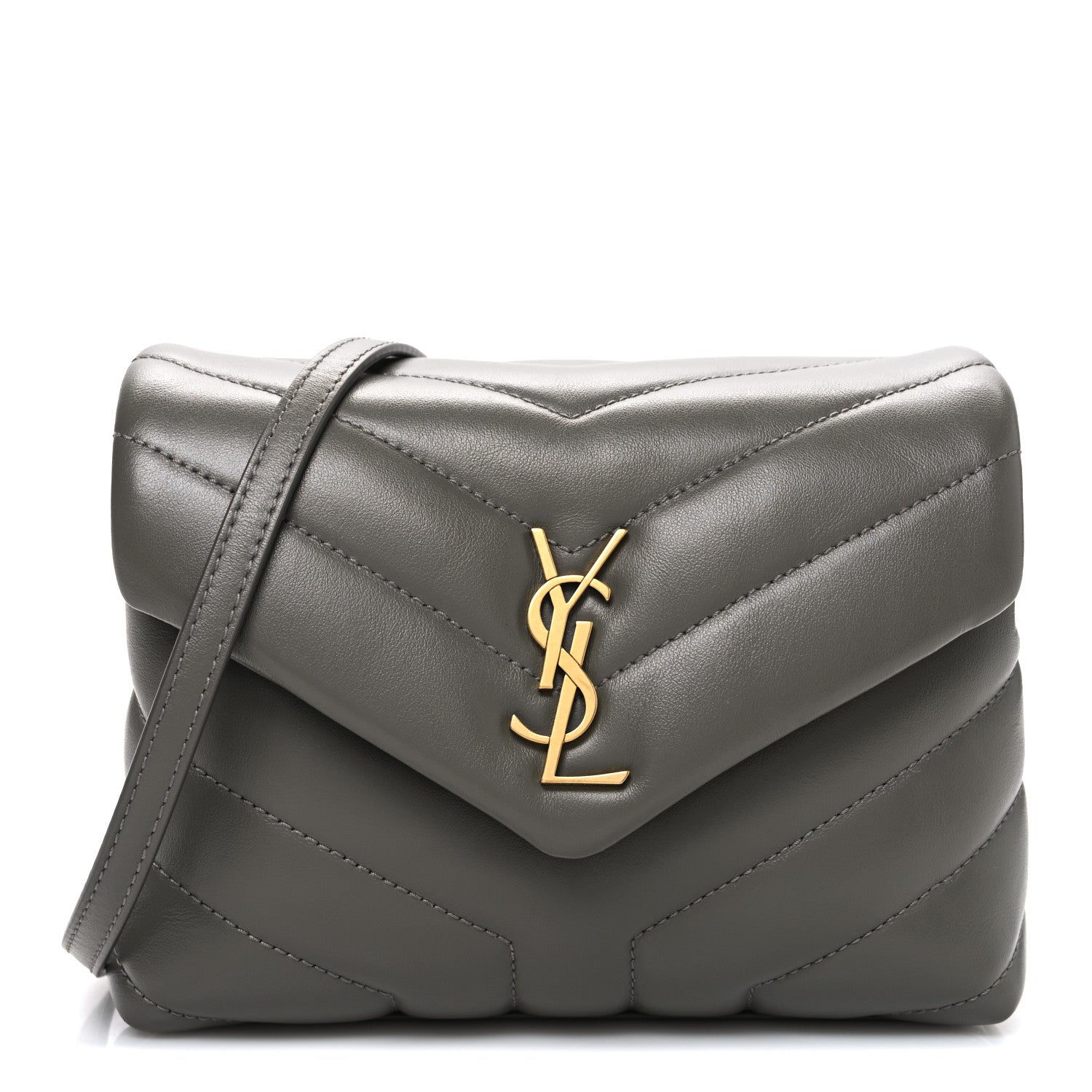 Calfskin Y Quilted Monogram Toy Loulou Crossbody Bag Grey Kaki