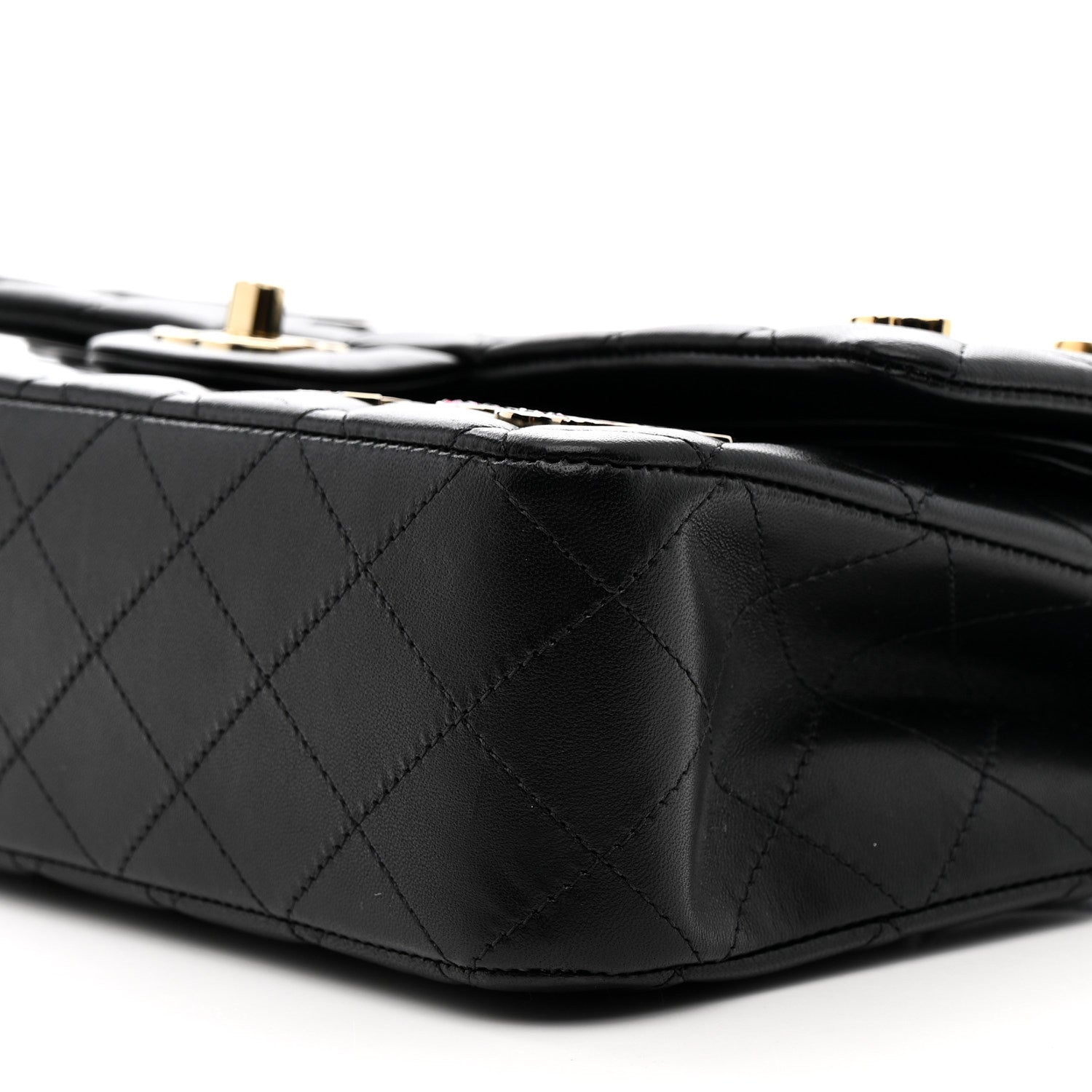 Lambskin Quilted Medium Hollywood Charms Double Flap Black