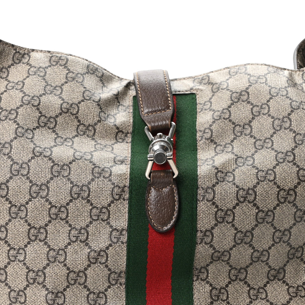 Tender GG Supreme Monogram Textured Dollar Calfskin Web Medium Jackie 1961 Crossbody Bag Beige Ebony New Acero